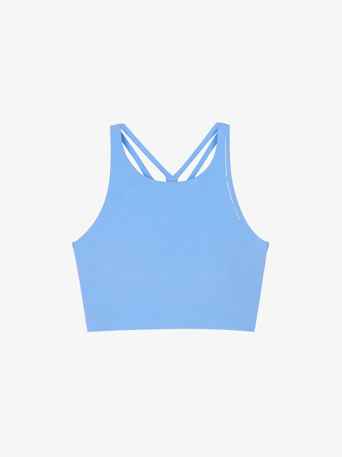 Flat lay of light blue sports bra