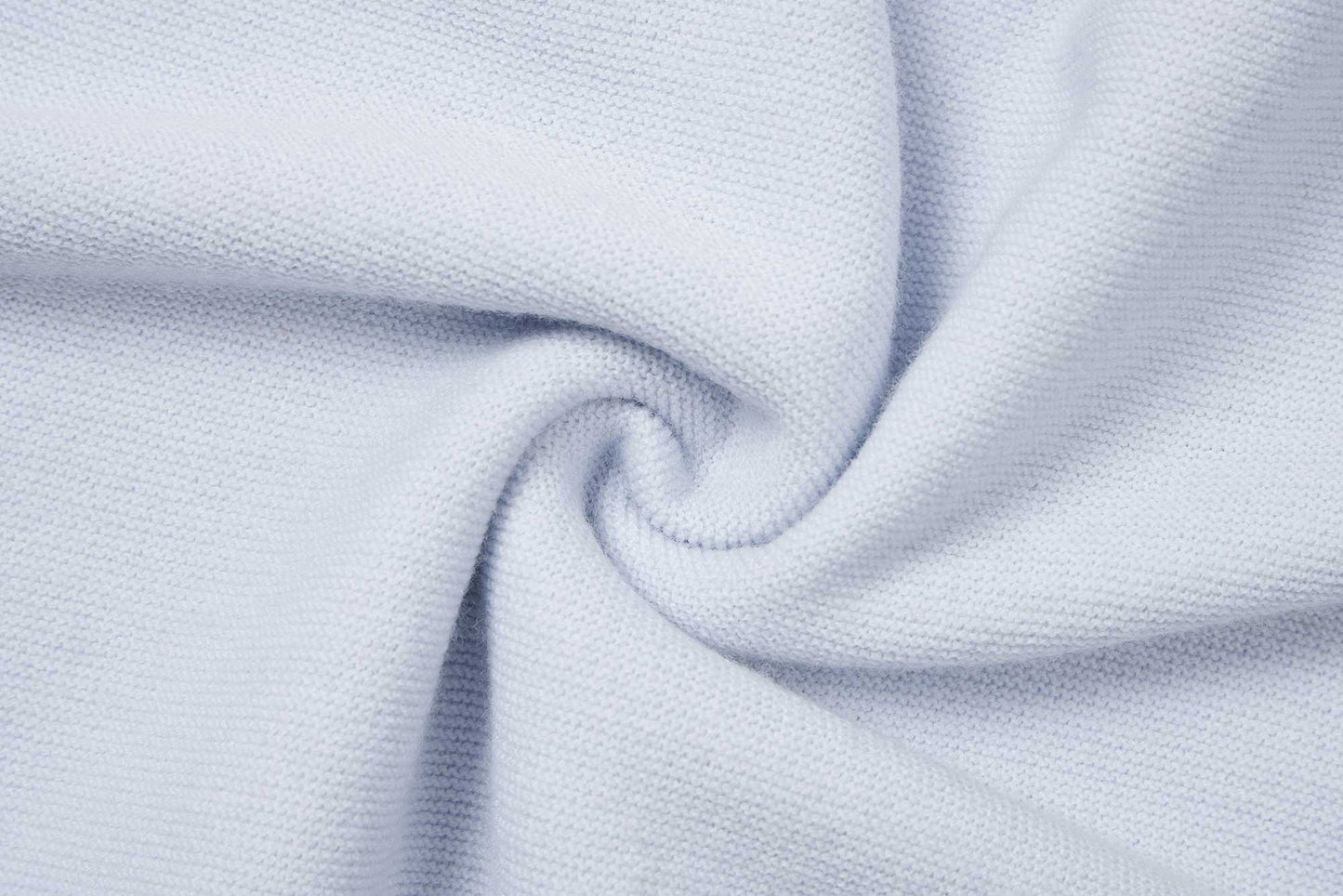 fabric detail of blue wool wrap sweater