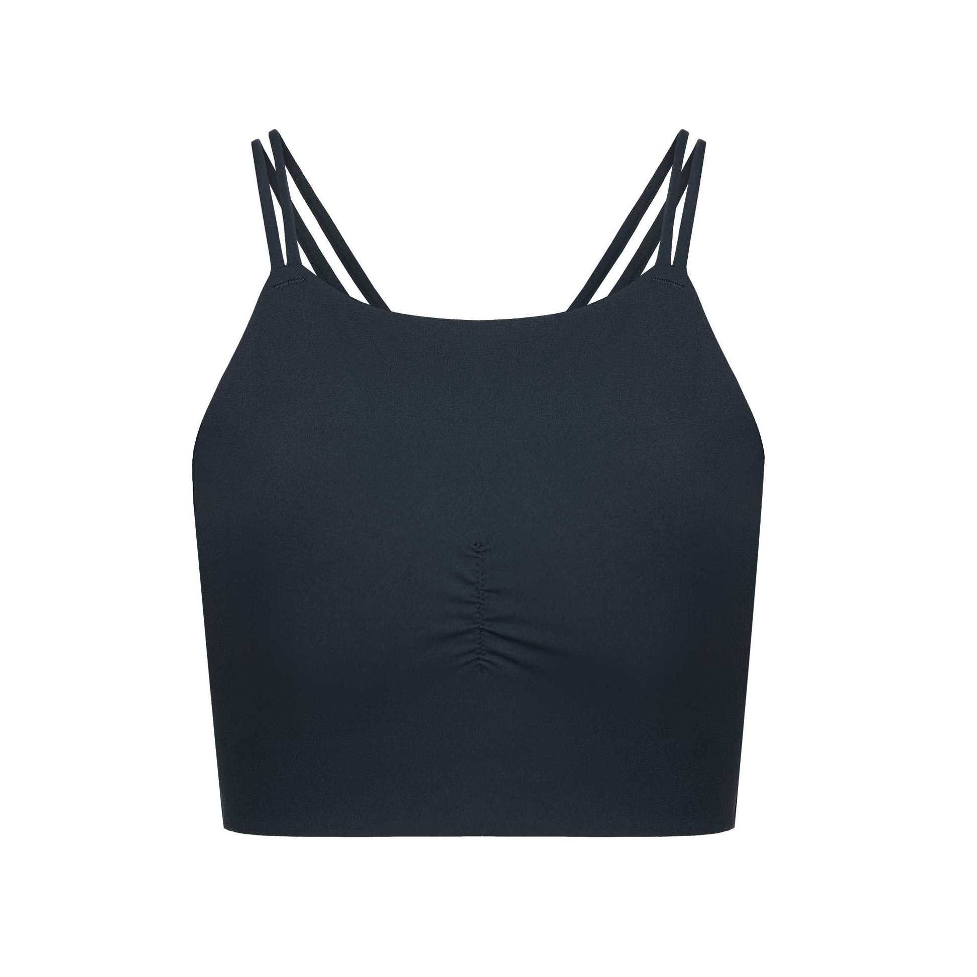 flat lay of black sports bra