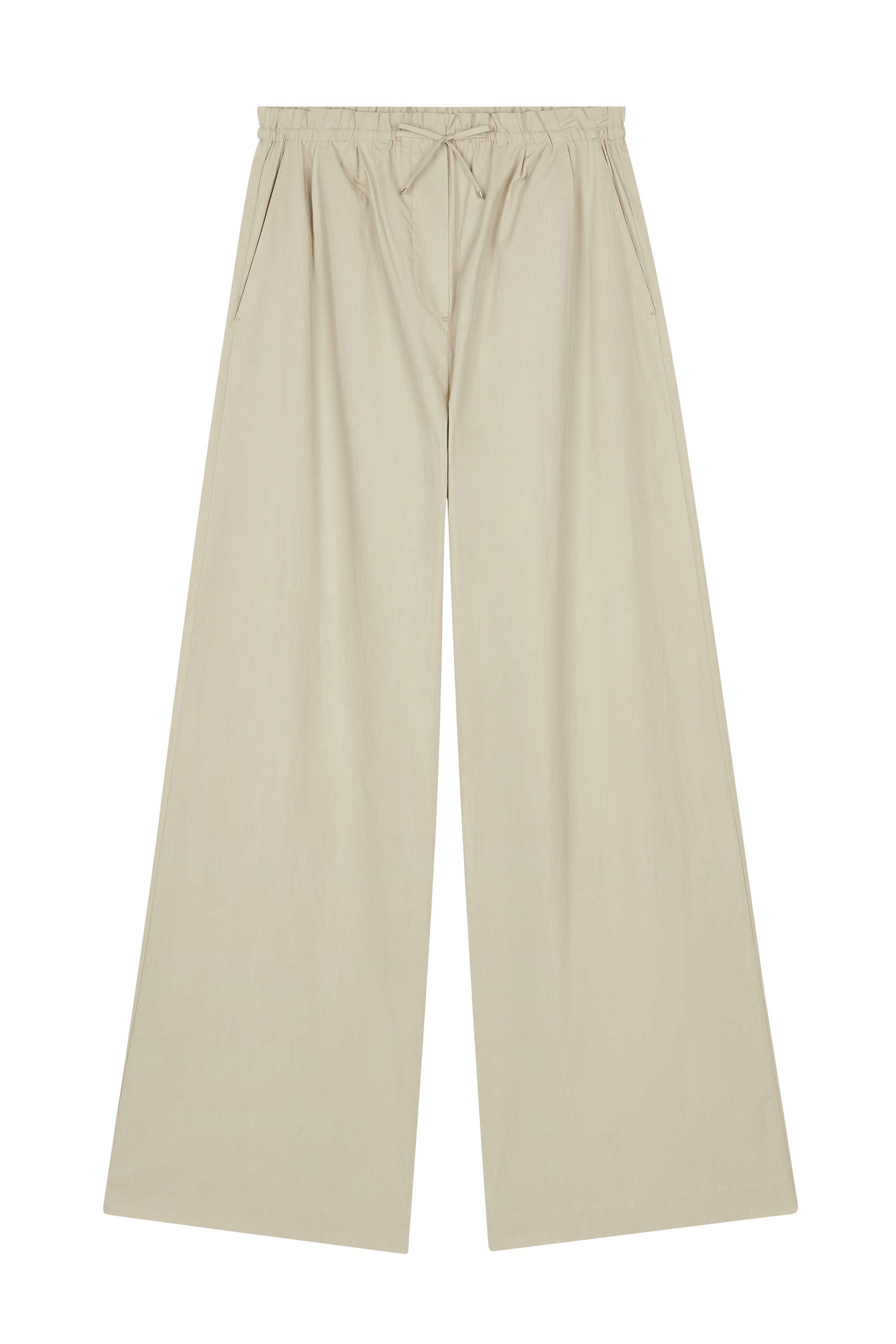 flat lay of light brown wide leg pants