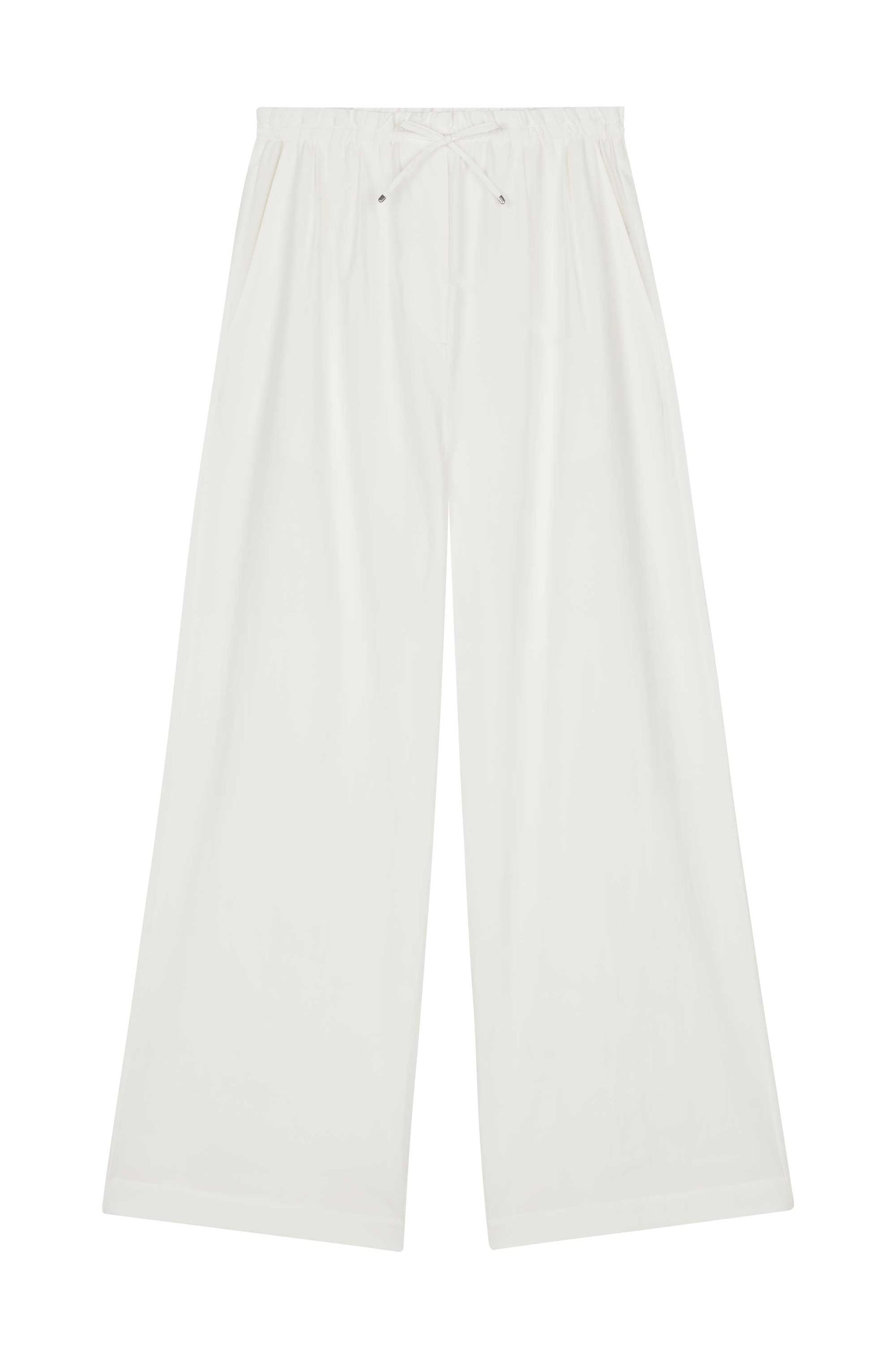 flat lay of white wide leg pants.