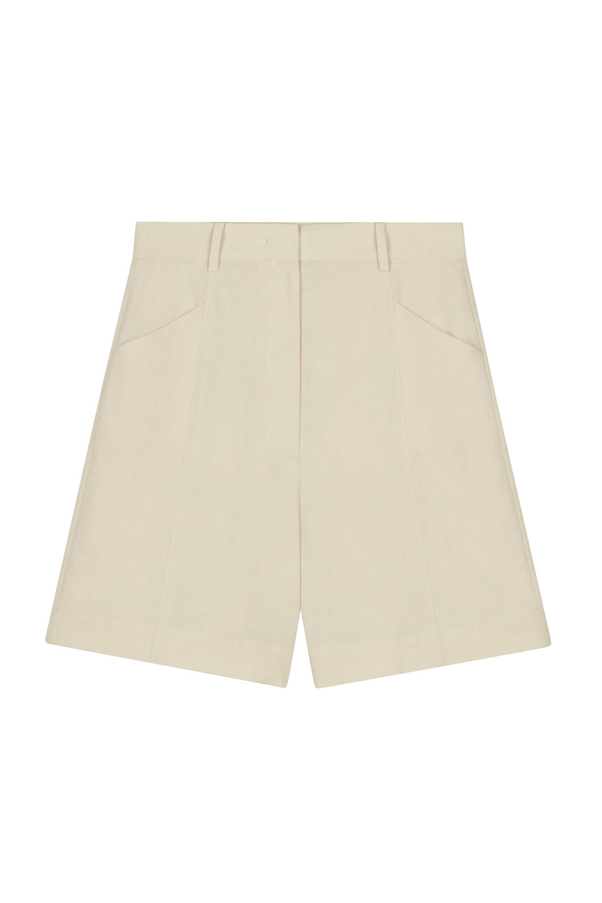 flat lay of beige shorts