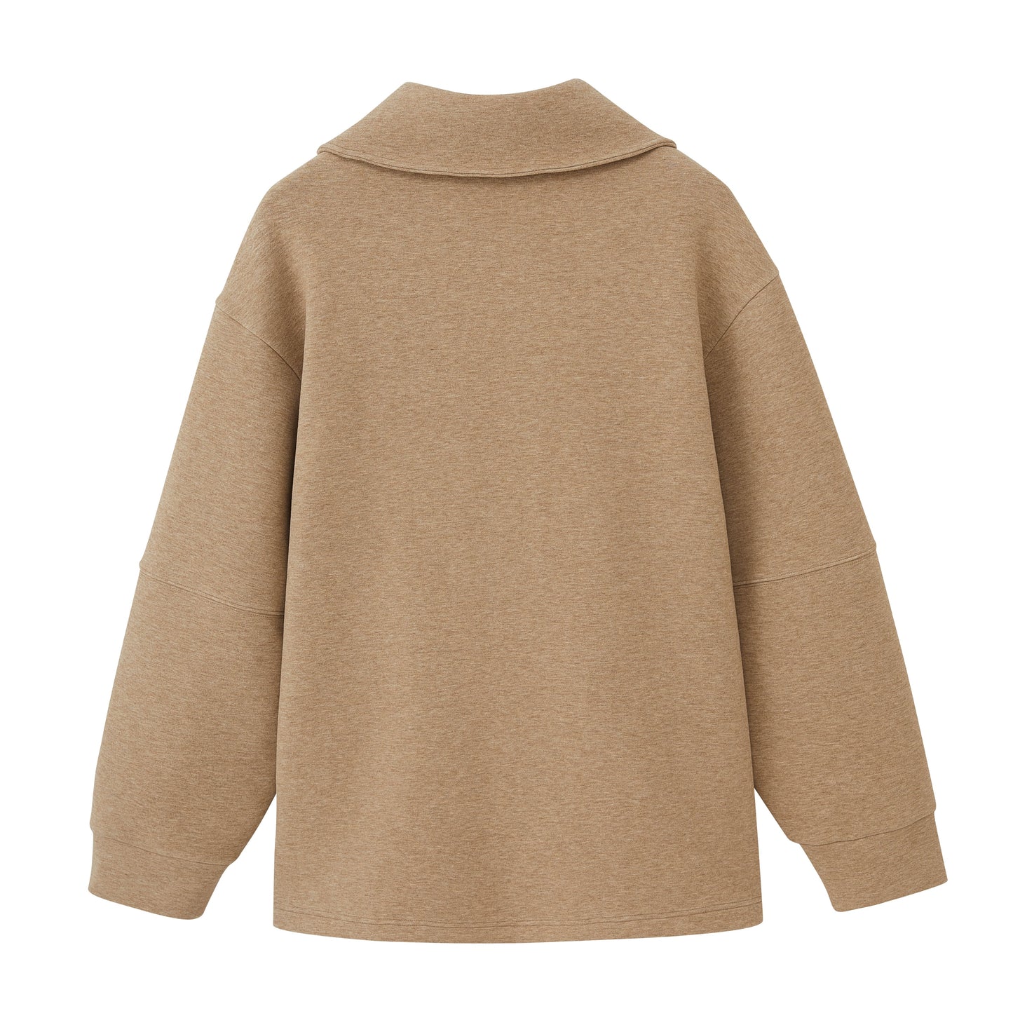 a coffee color zip up jacket back view