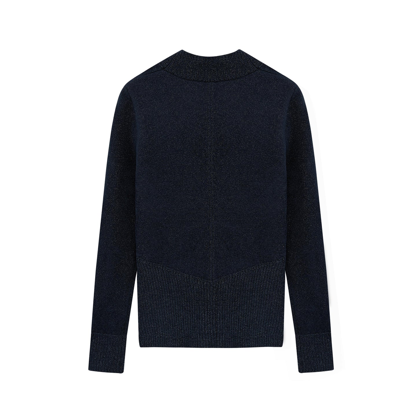 back of dark blue Shimmer Mock Neck Sweater flat lay