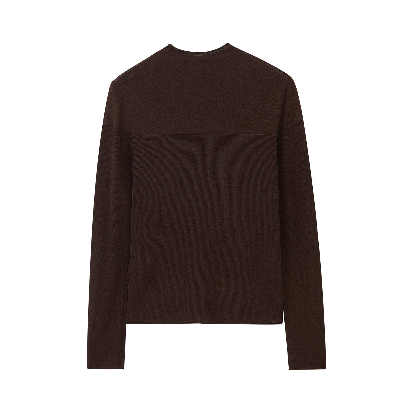 a brown silky wool mock neck sweater