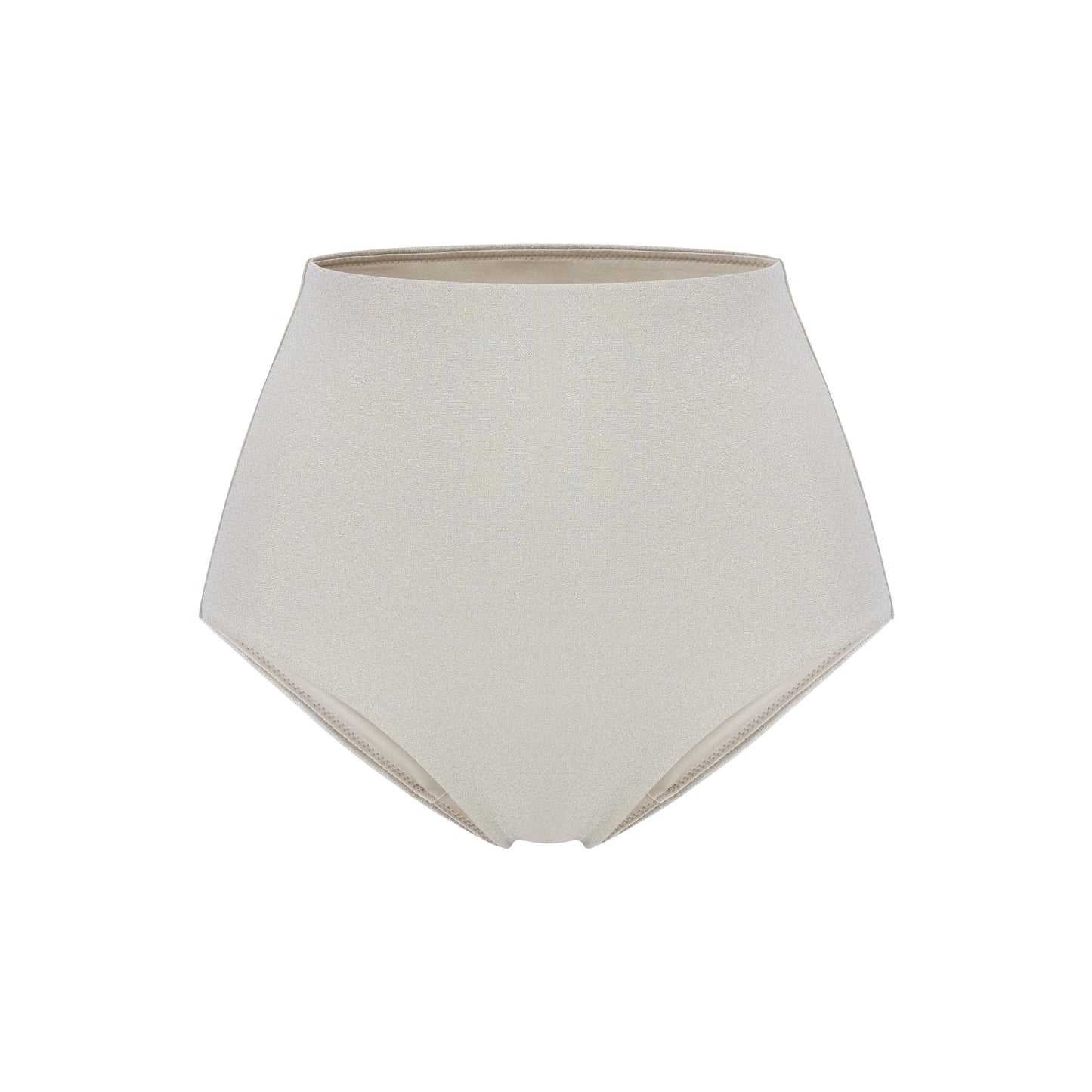 Flat lay image of gold high waisted bikini bottom