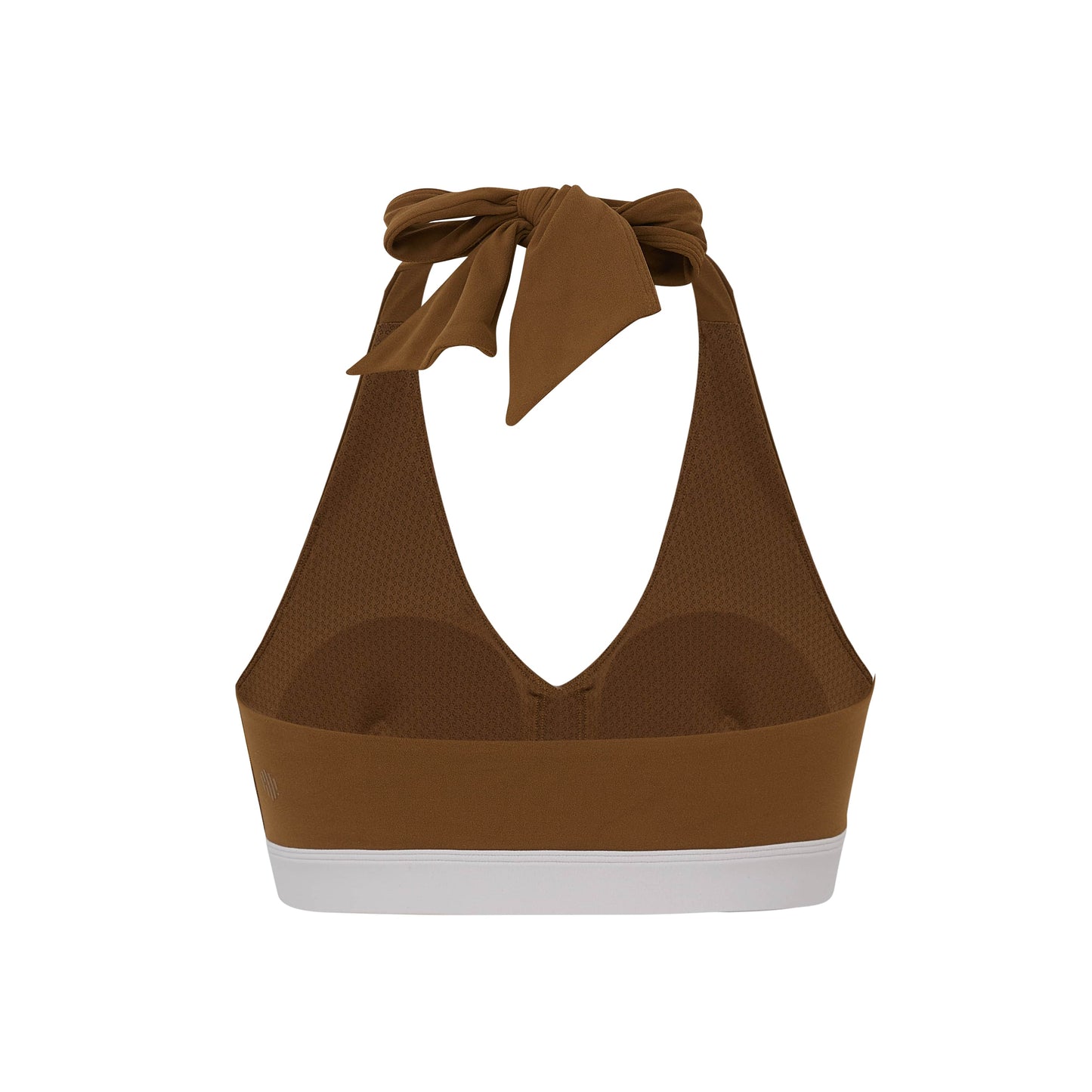 an olive green sports bra from back