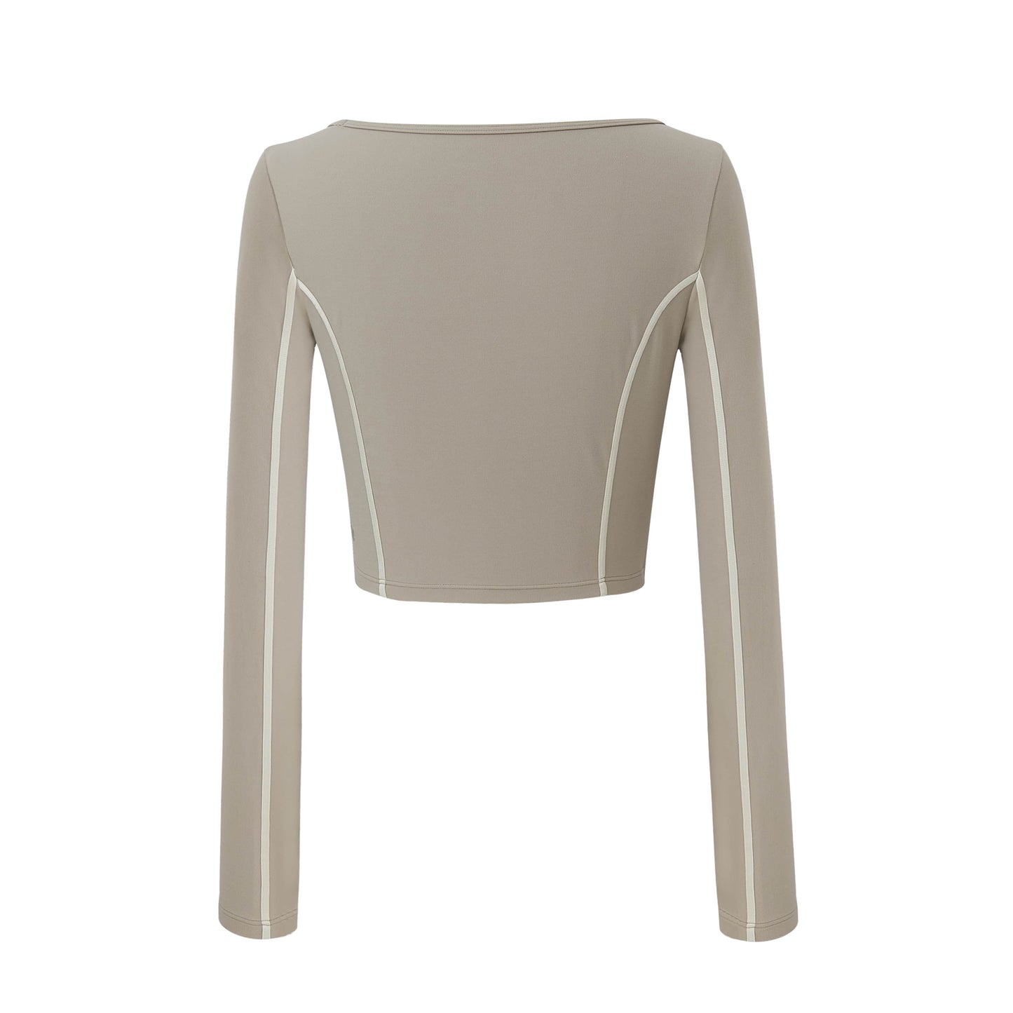 back of the grey U-Neck Long Sleeve Top