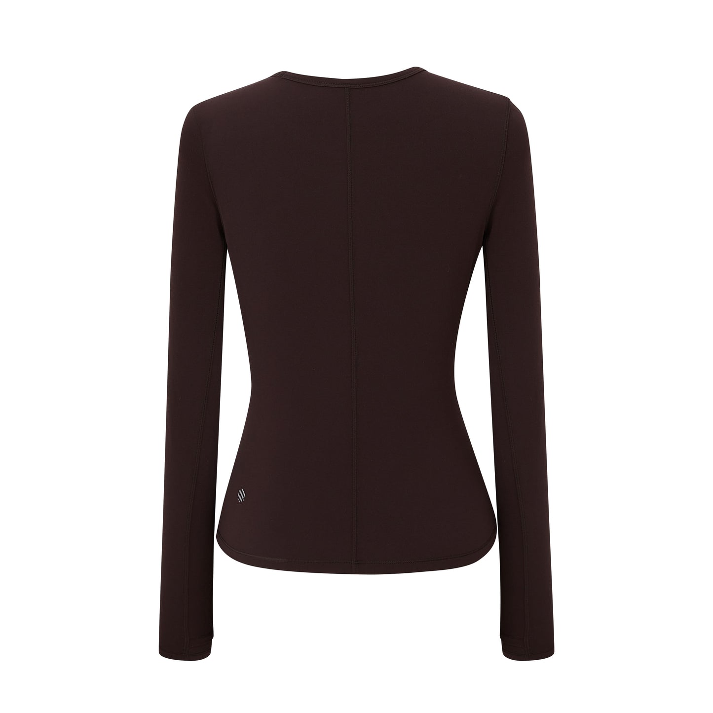 a brown mousse long sleeve sports top from back