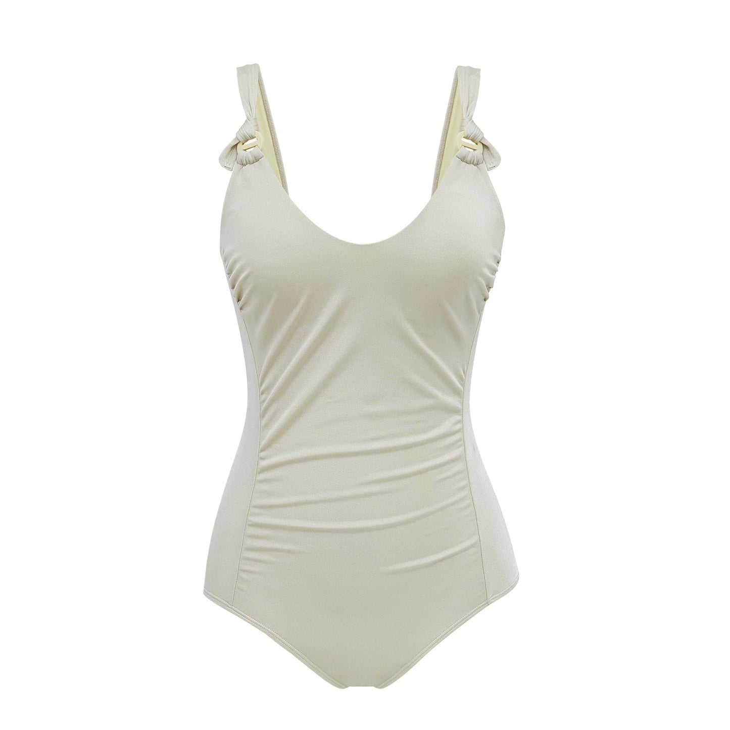 flat lay of light golden swimsuit