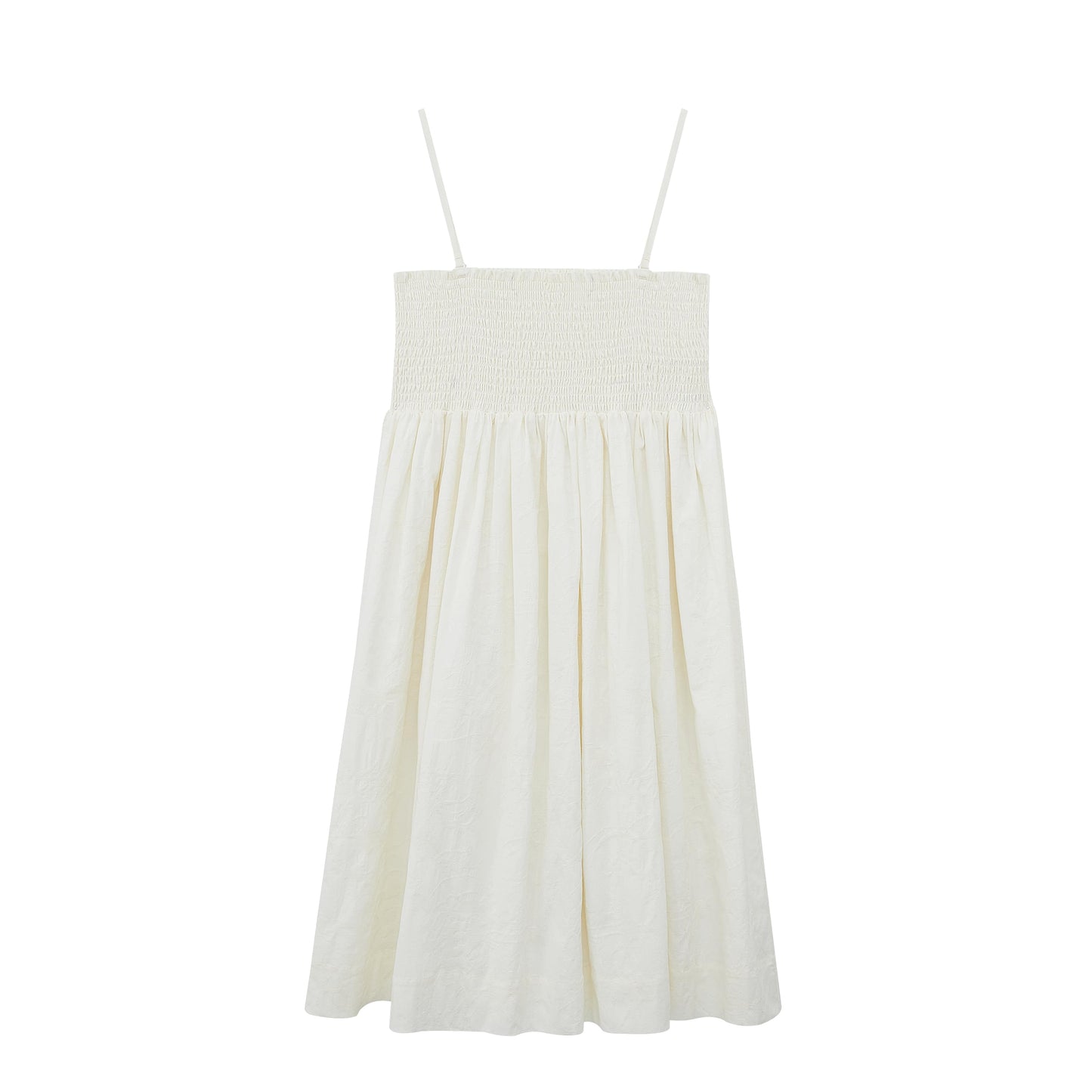 Flat lay of white dress.