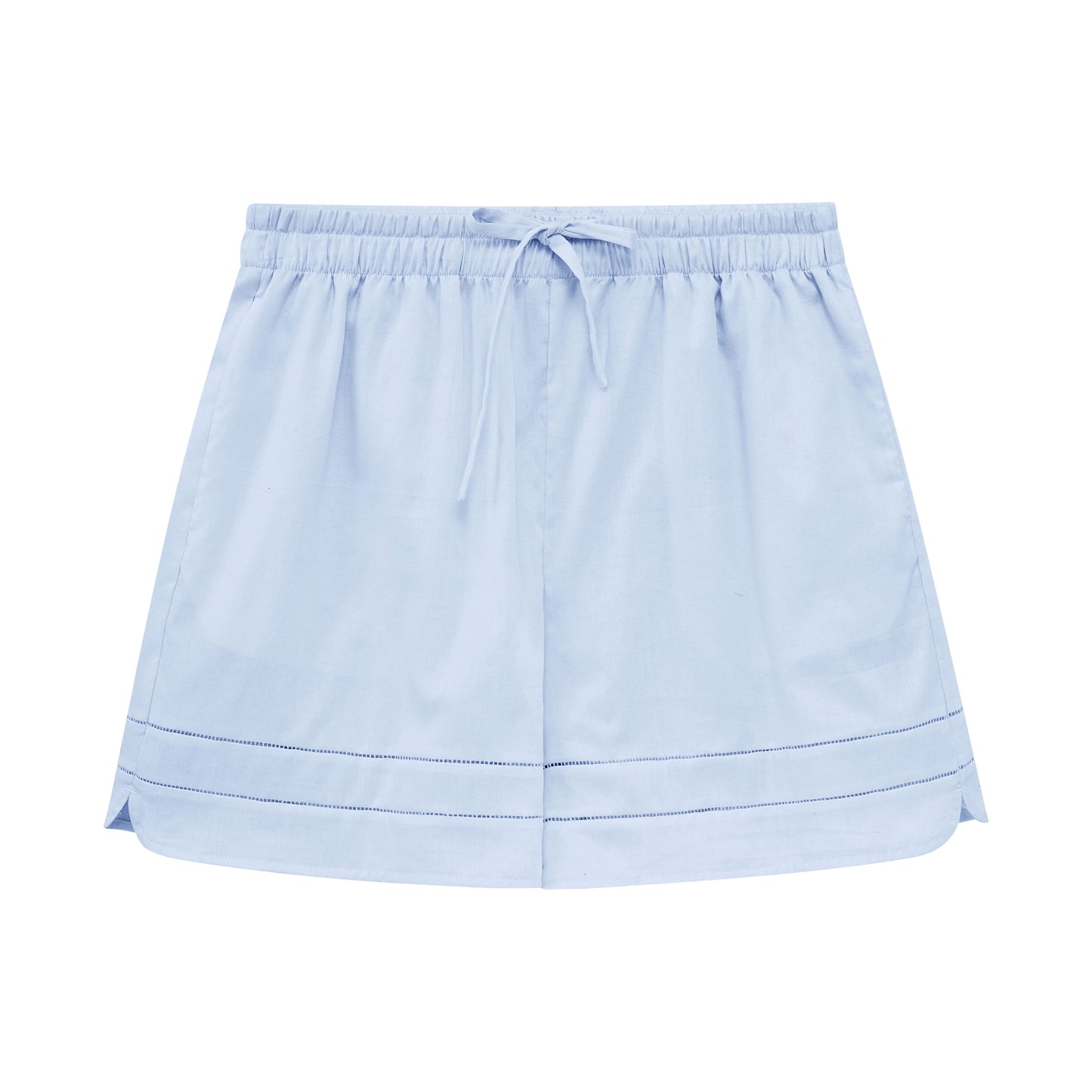 Flat lay of light blue shorts