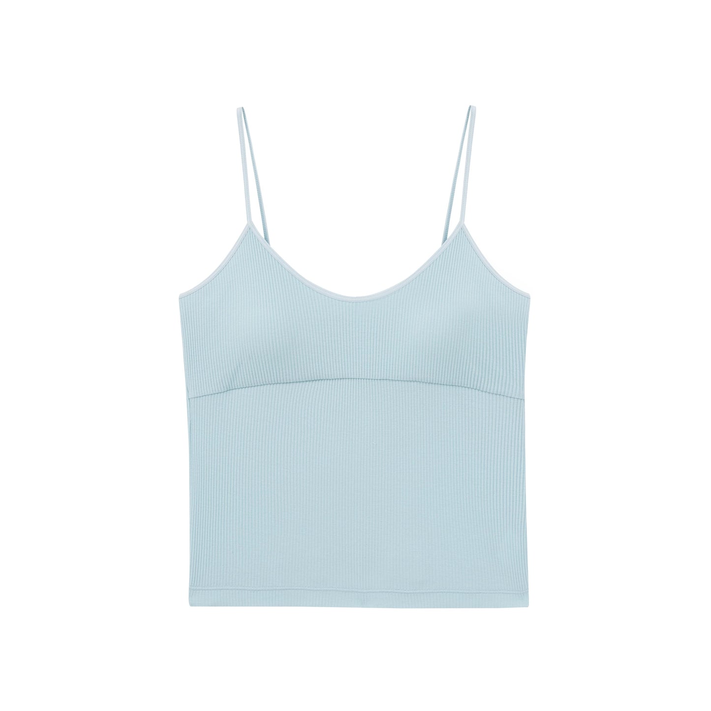 flat lay of pale blue U-neck padded camisole