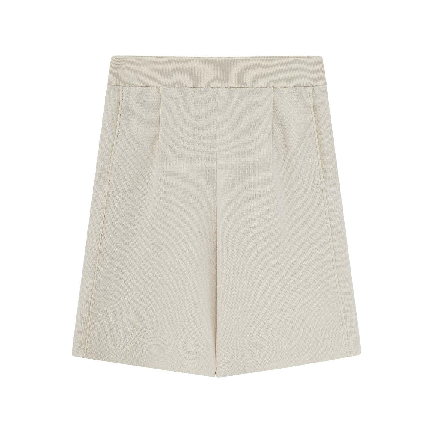 Flay lay of cream knit shorts.