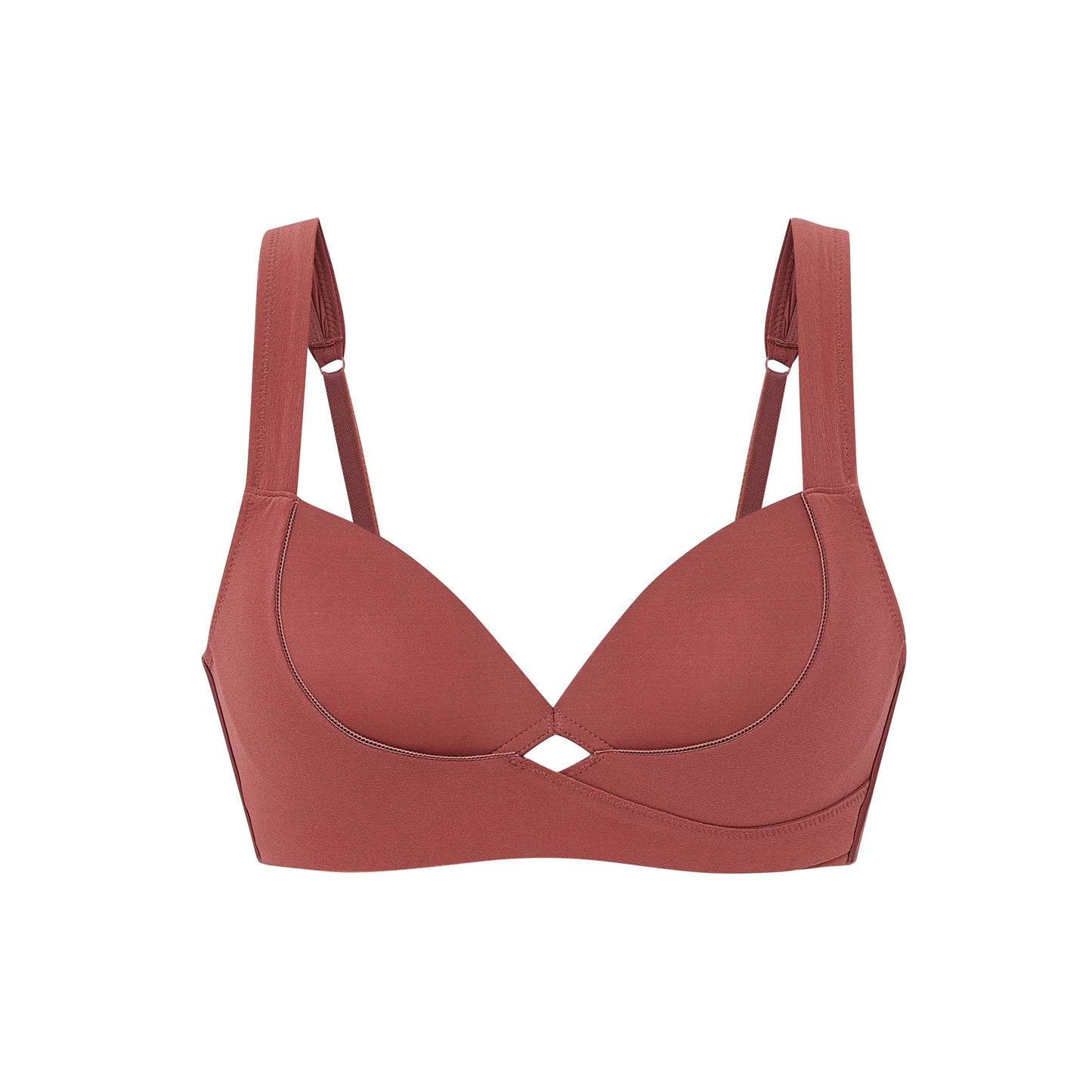 Flat lay of red bra with thick straps