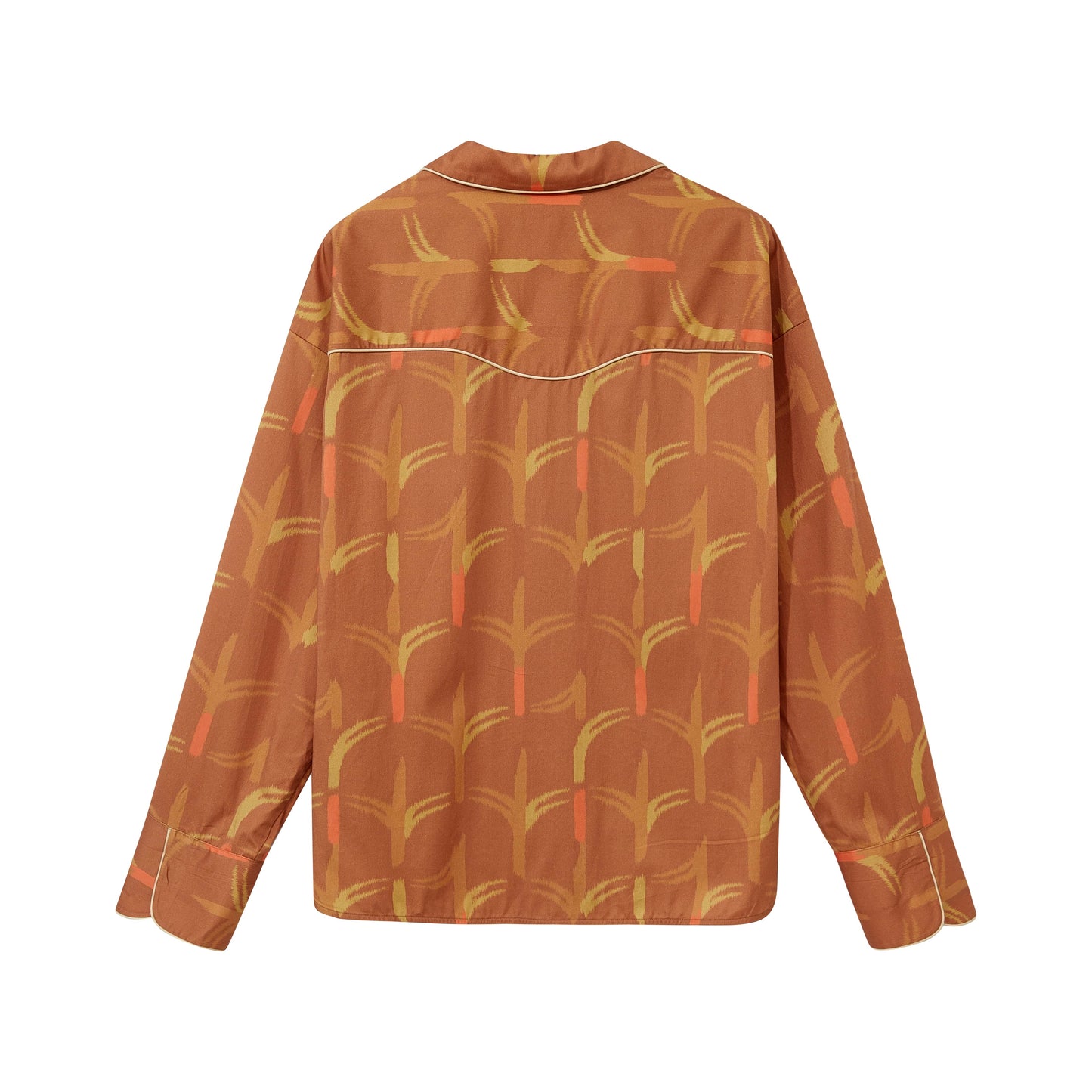 the back of a brown pajama top