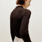 brown silky wool mock neck sweater from back