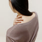 back of the short sleeve drape-front sweater