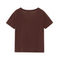 a brown short sleeve drape-front sweater from back