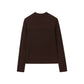 a brown silky wool mock neck sweater from back