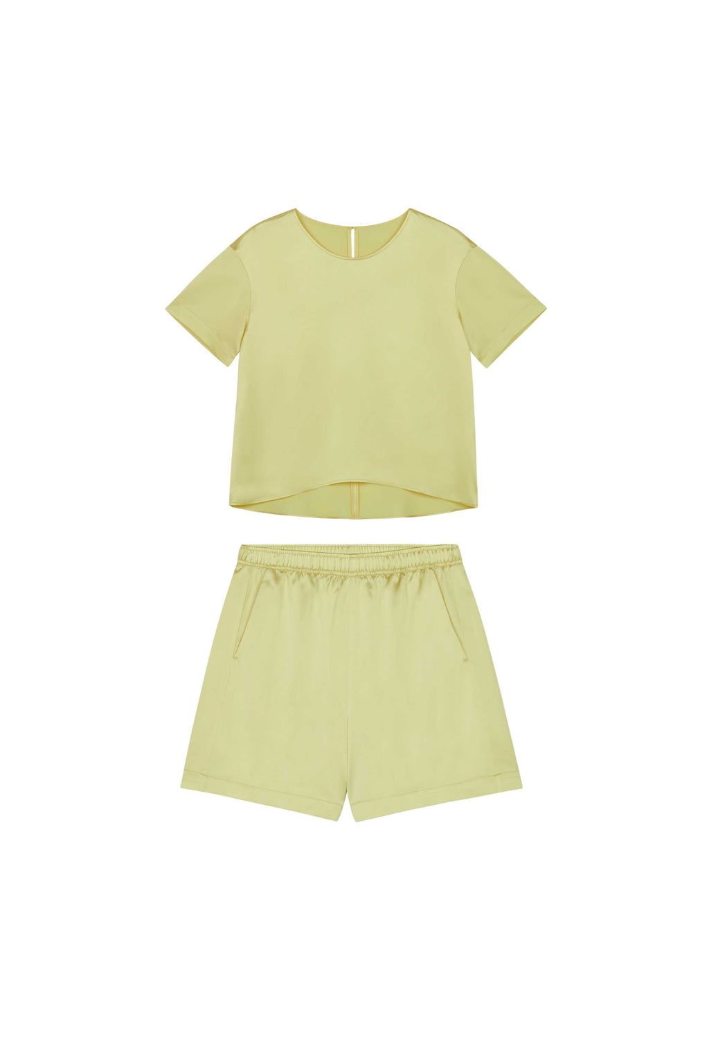 satin green short sleeve and shorts set