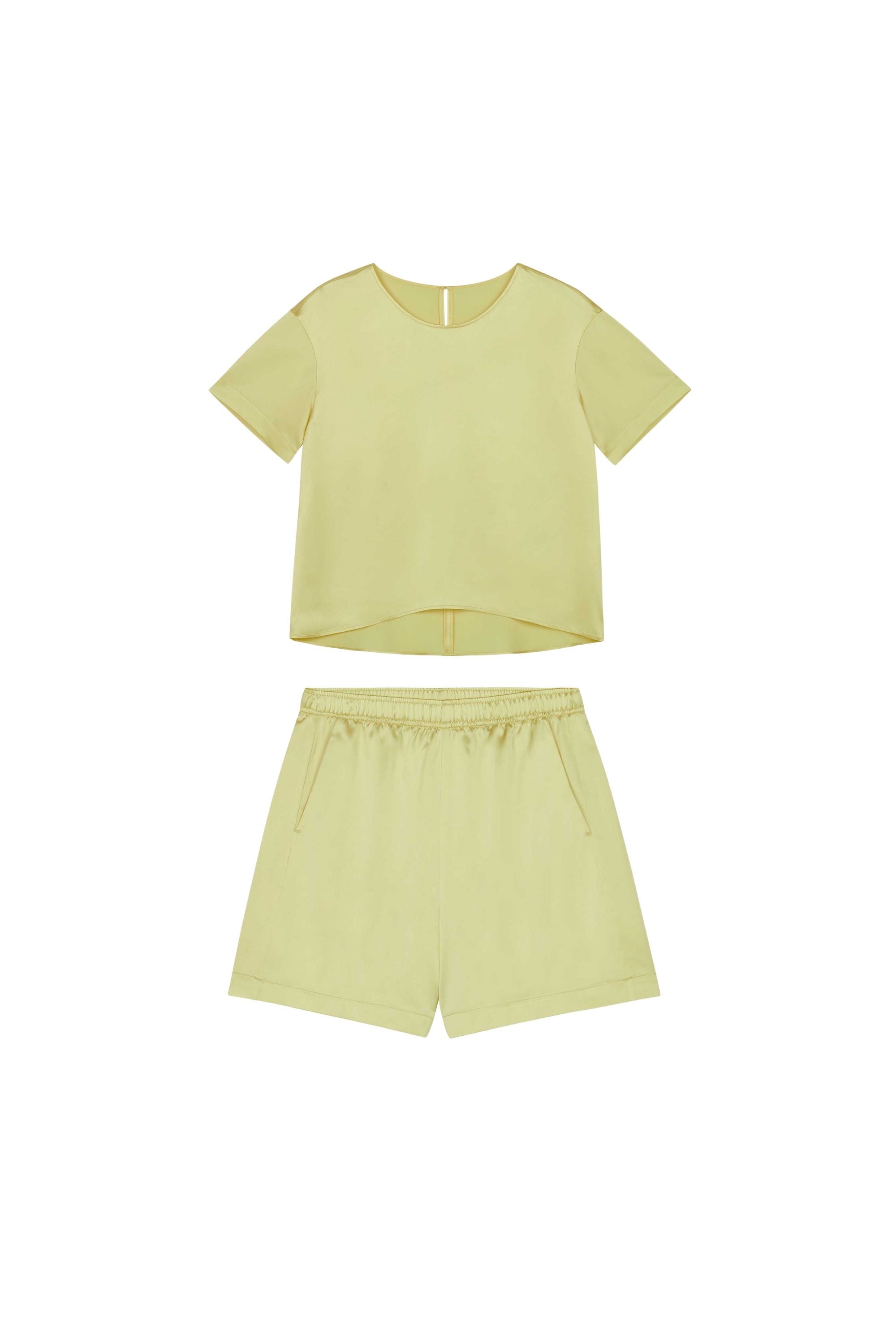 satin green short sleeve and shorts set