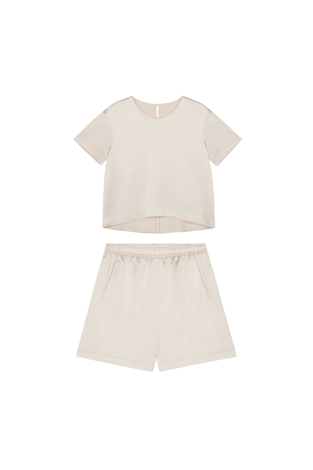 satin light pink short sleeve and shorts set