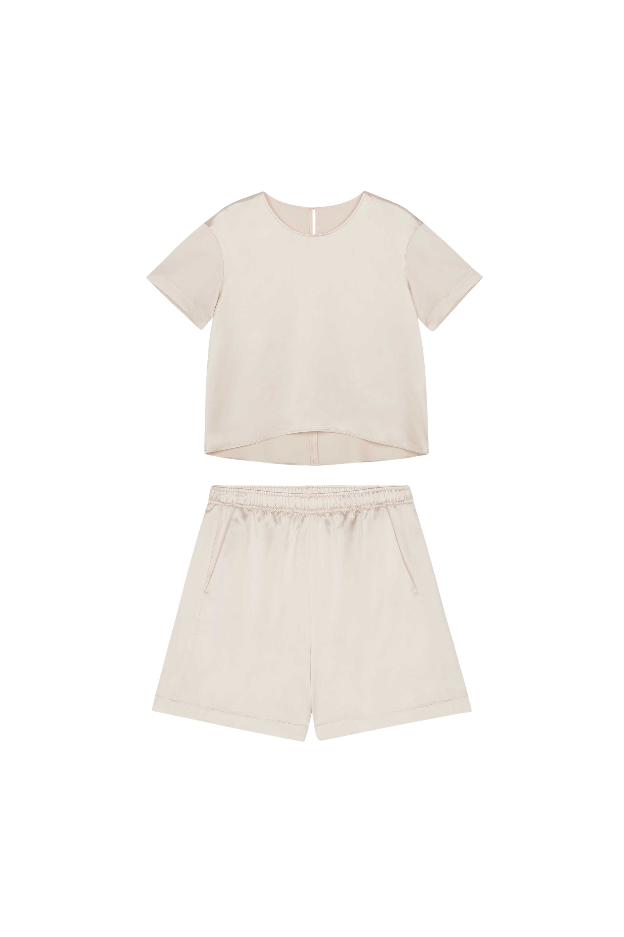 satin light pink short sleeve and shorts set