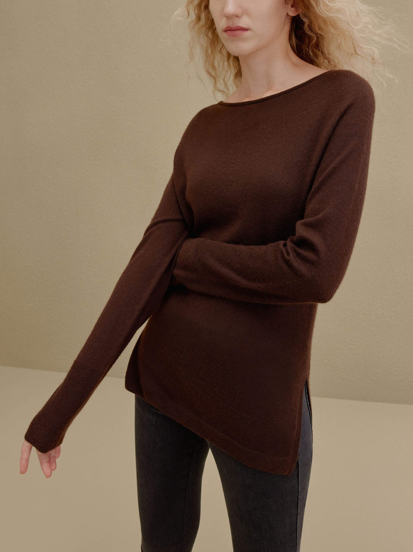 woman in brown sweater