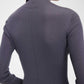back of woman in purple mock neck sweater
