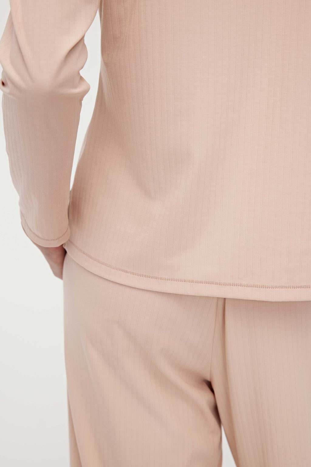 close up of the back of pink lounge top