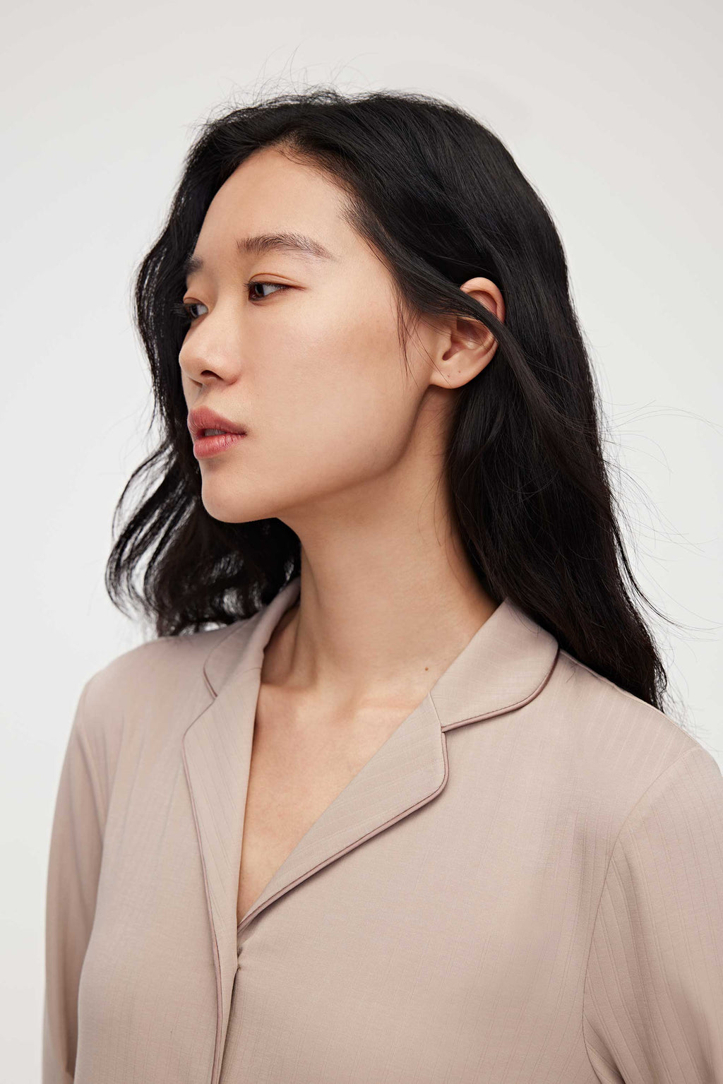 close up of the pajama top collar