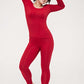 woman in red thermal set