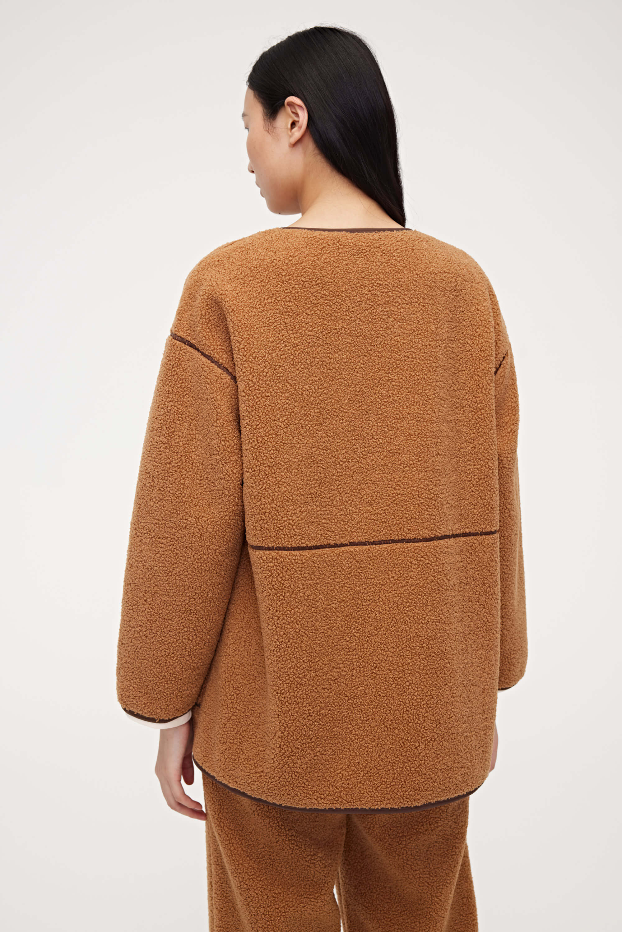 Back side of brown teddy fleece jacket