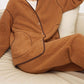 Woman wearing Brown Teddy Fleece Jacket and pants