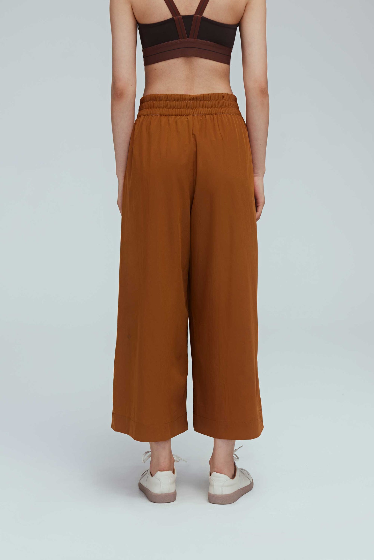 back of brown culottes