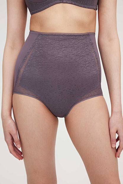 woman in purple high waist brief