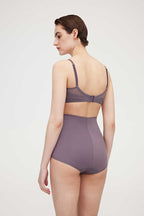 back of purple bra and high waist brief