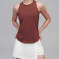 woman in reddish brown tank