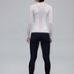 back of back of woman in cream mock neck top