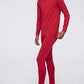 A man wearing a red thermal set