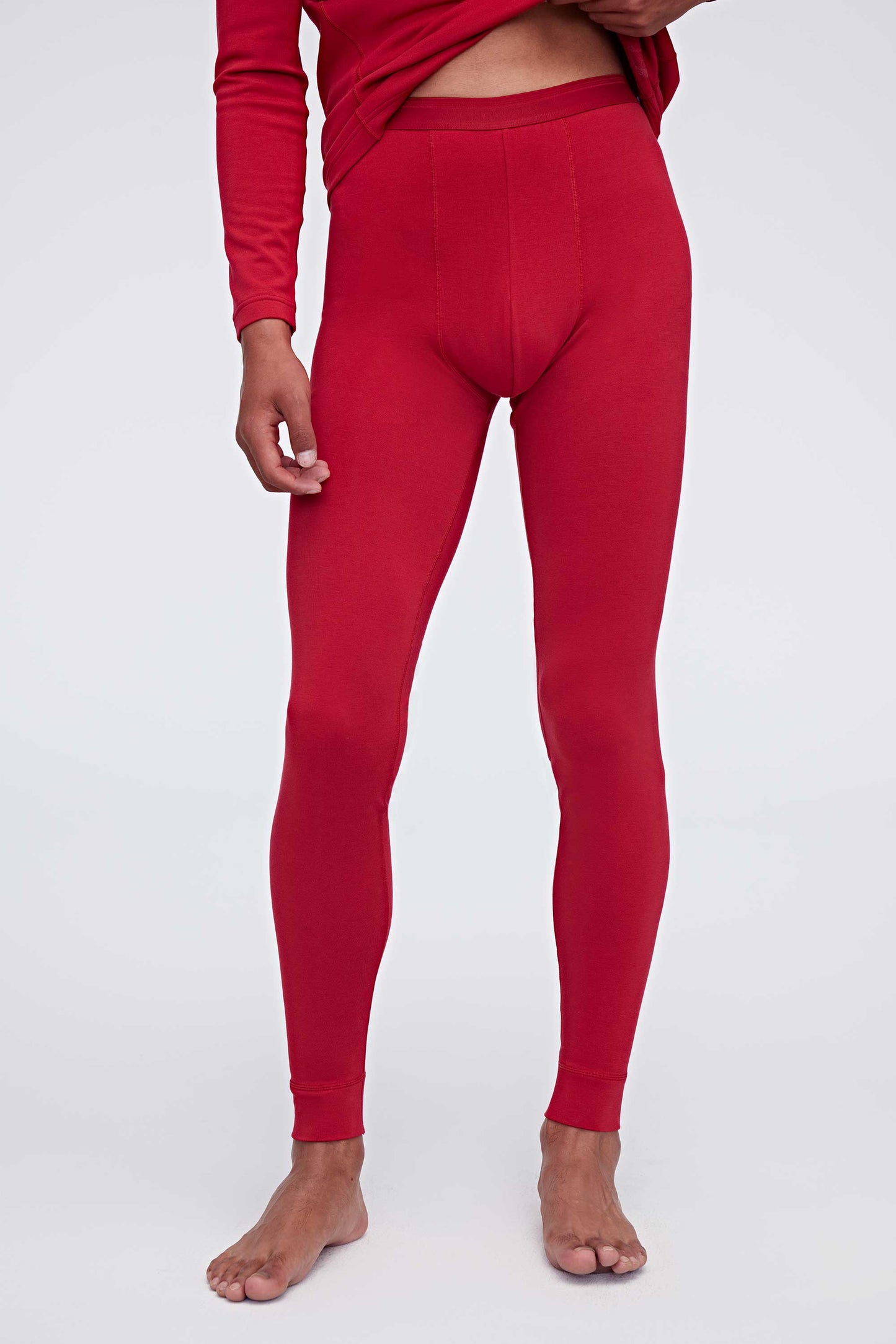 Front view of red thermal pants