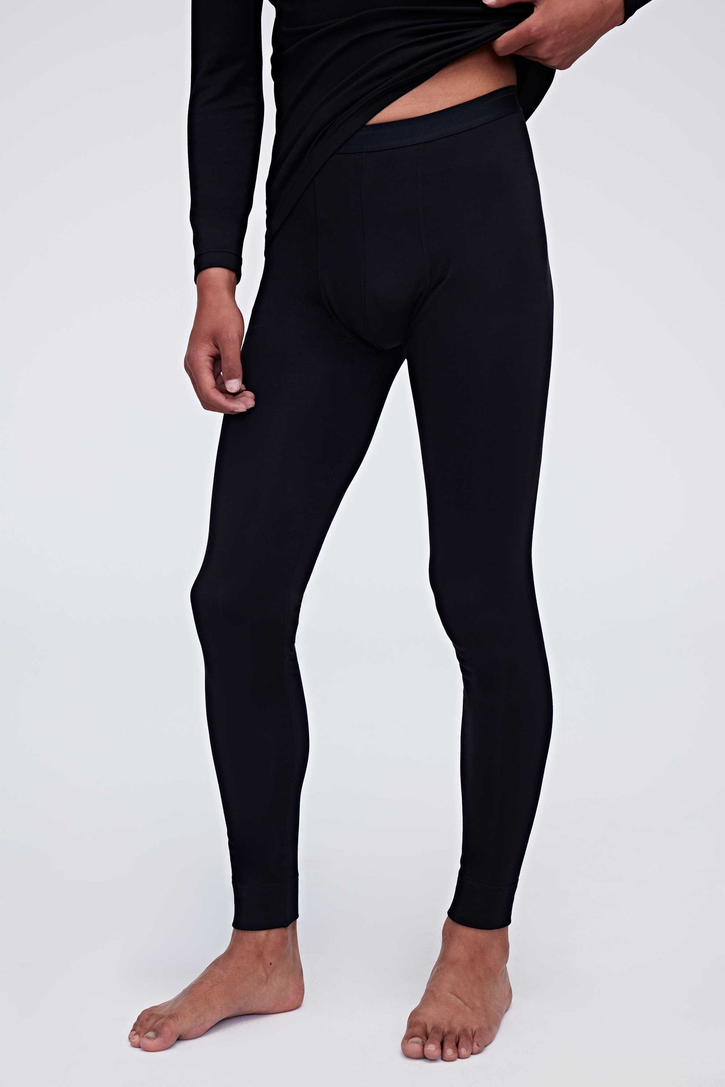 Front view of black thermal pants
