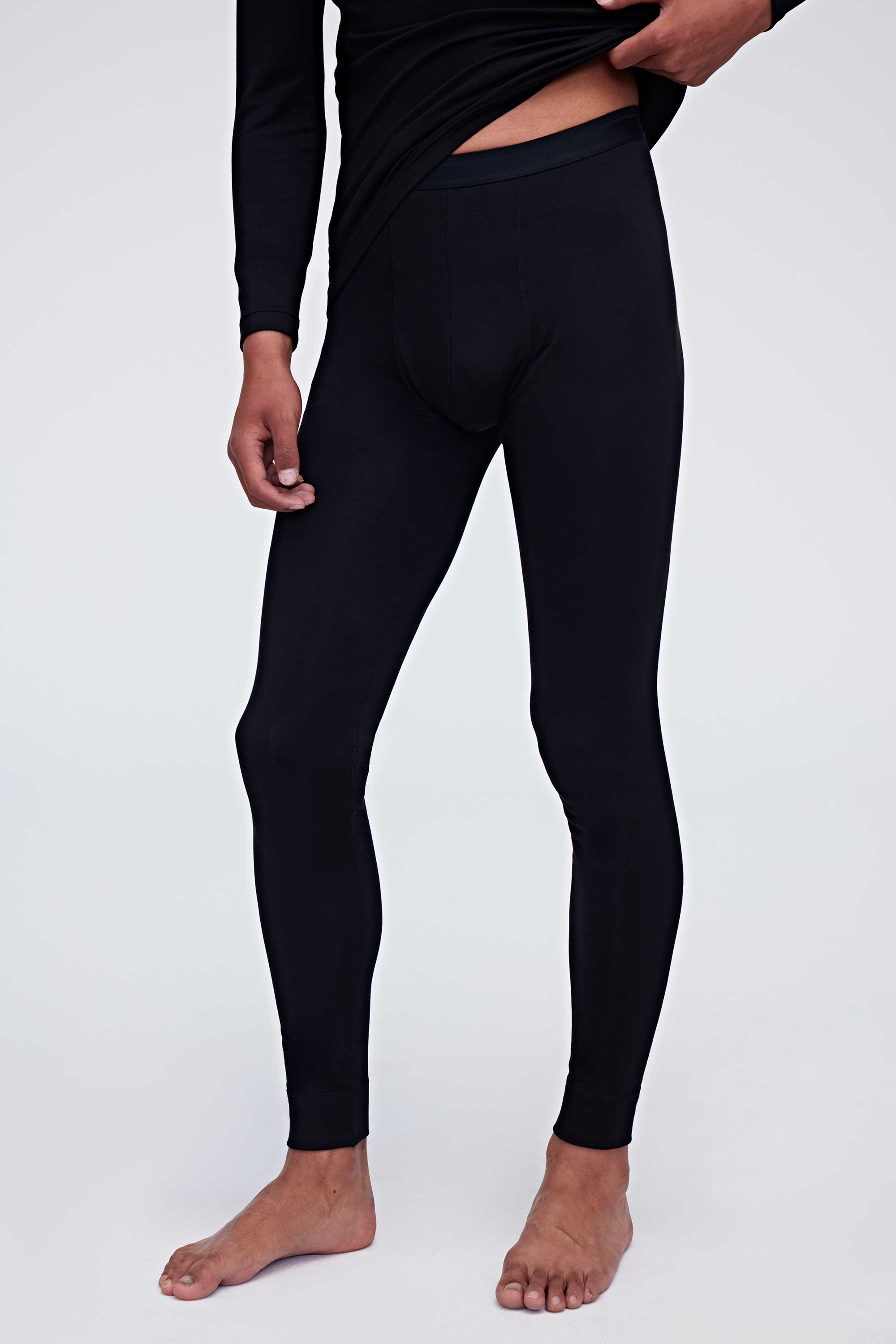 Front view of black thermal pants