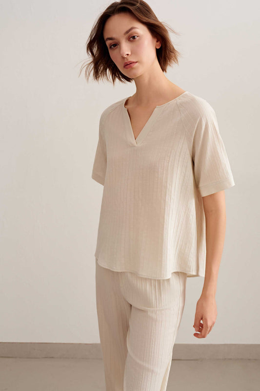 Cotton Jacquard Pajama Top