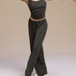 Model wearing black Modal Pleated Dance Tank Top and wide leg pants