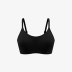 A black Barely Zero Spaghetti Strap Bra - TikTok, featuring CloudFit fabric and thin adjustable straps for all-day comfort, is displayed on a plain white background—ideal as an everyday bra.