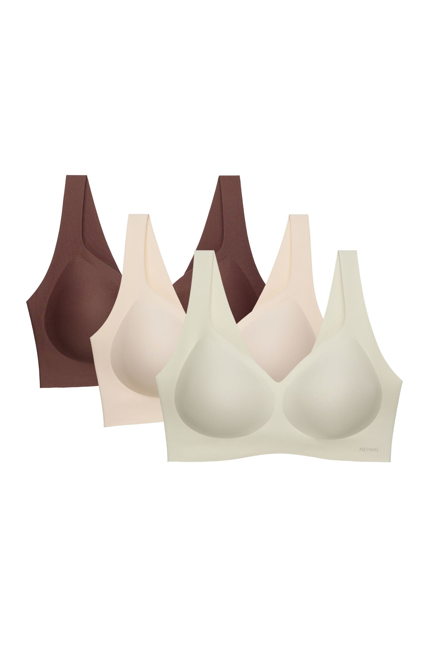three bras in brown beige and cream