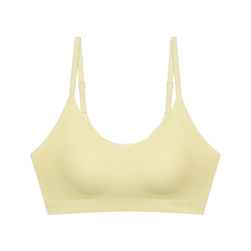 Flat lay of yellow bra. 