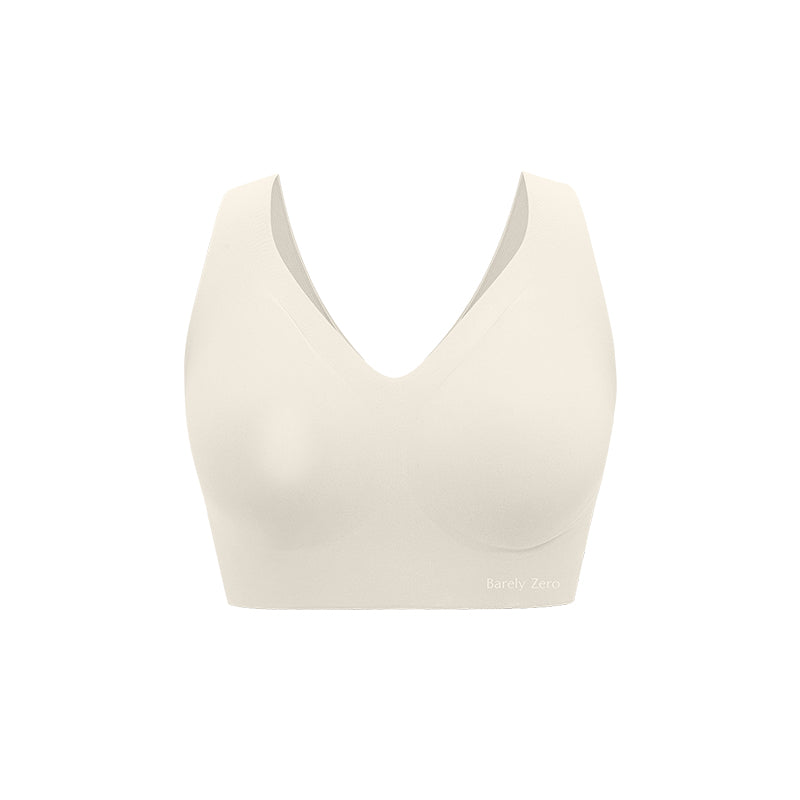 Flat lay of white anchored cup bra.
